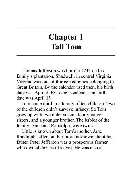6 Who Was Thomas Jefferson 2 Chapter 1 Tall Tom -- 绘本听读宝在线台词全文